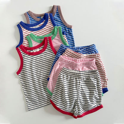 Kids Soy Summer Stripe Sleeveless Top & Shorts Set (1-6y) - 4 Colors - AT NOON STORE