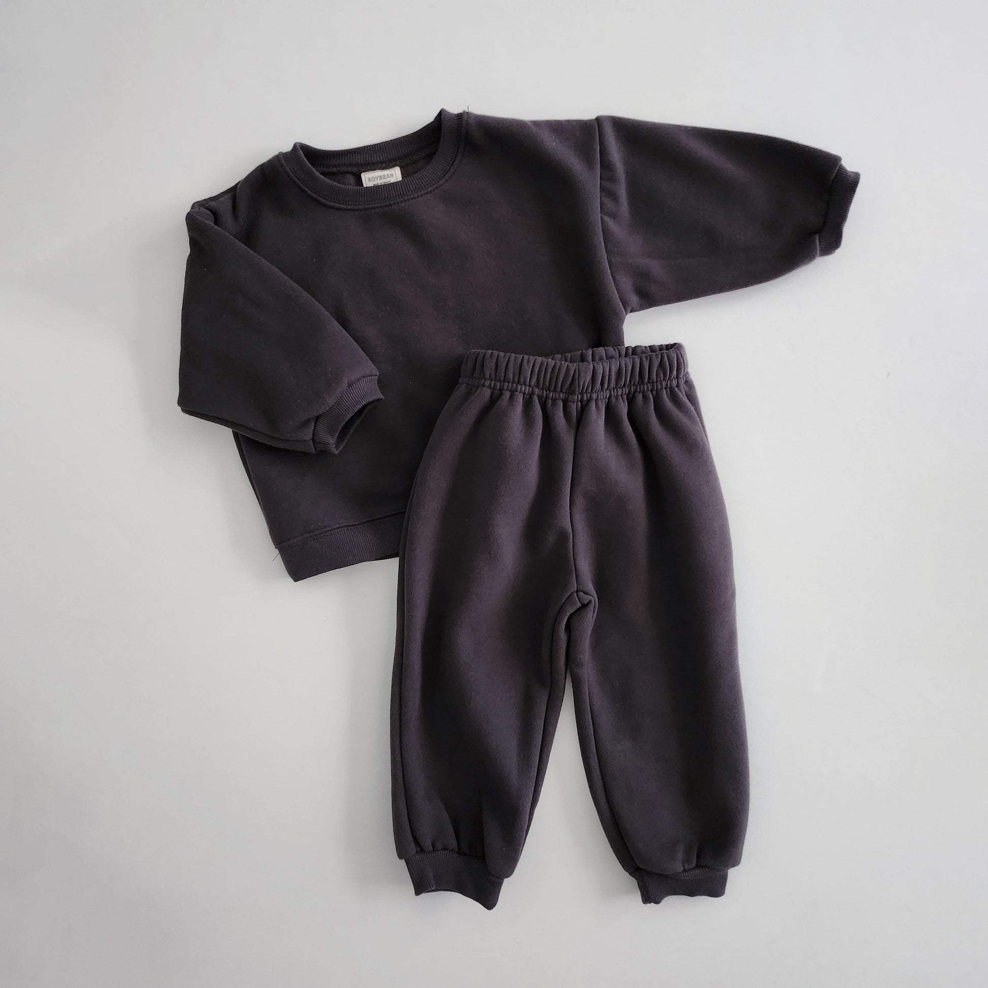 Kids Soy W23  Brushed Cotton Sweatshirt & Jogger Pants Set (4-6y) - Charcoal - AT NOON STORE