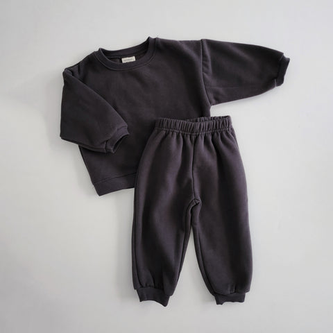 Kids Soy W23  Brushed Cotton Sweatshirt & Jogger Pants Set (4-6y) - Charcoal