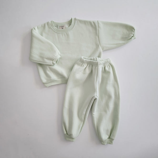 Kids Soy W23  Brushed Cotton Sweatshirt & Jogger Pants Set (1-5y) - Lime