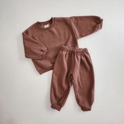 Kids Soy W23 Brushed Cotton Sweatshirt & Jogger Pants Set (1-2,5-6y) - Brown - AT NOON STORE