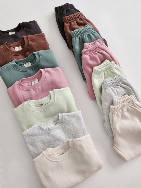 Kids Soy W23  Brushed Cotton Sweatshirt & Jogger Pants Set (1-6y) - Ivory