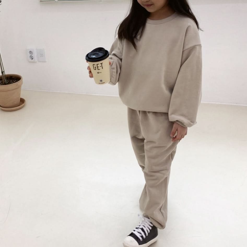 Kids Soy W23 Brushed Cotton Sweatshirt & Jogger Pants Set (4-6y) - Olive - AT NOON STORE