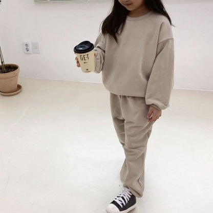 Kids Soy W23 Brushed Cotton Sweatshirt & Jogger Pants Set (4-6y) - Olive - AT NOON STORE