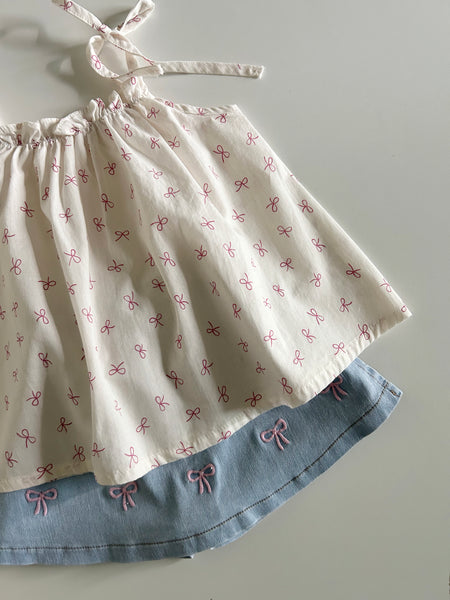 Kids Tie Shoulder Mini Bow Print Tank Top (1-5y) - Pink Bow