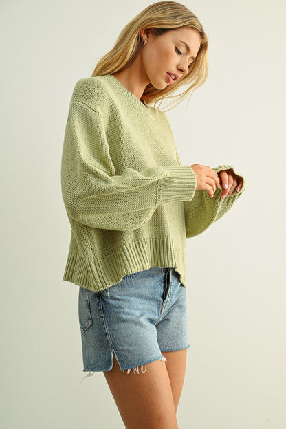 Adult SP26 Ballon Sleeve Sweater Top - Apple Green - AT NOON STORE