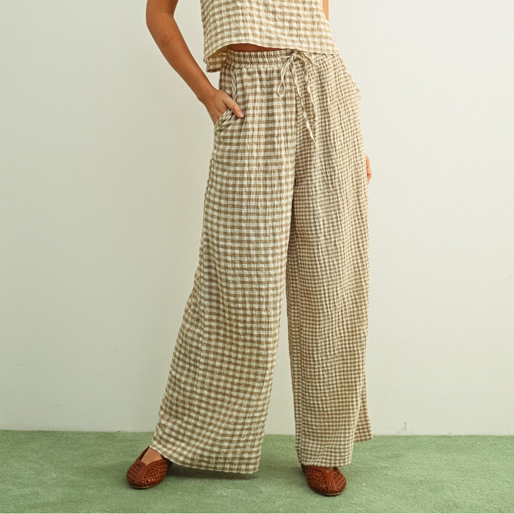 [PRE-ORDER] Adult Mixed Gingham Straight Pants - Beige - AT NOON STORE