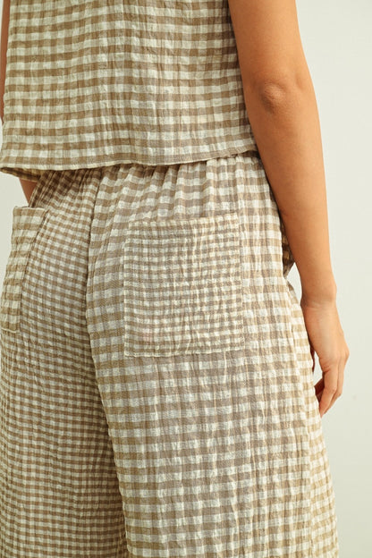 Adult SP26 Mixed Gingham Straight Pants - Beige - AT NOON STORE