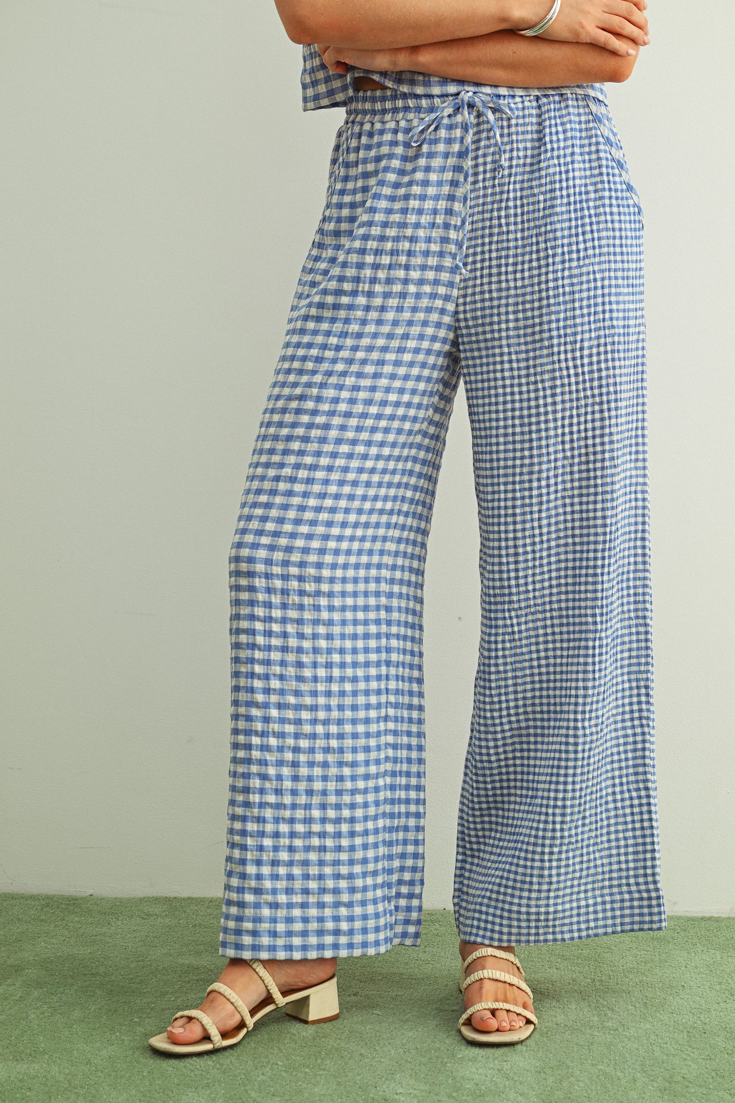 Adult SP26 Mixed Gingham Straight Pants - Beige - AT NOON STORE