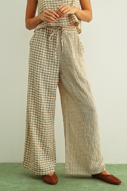 Adult SP26 Mixed Gingham Straight Pants - Beige - AT NOON STORE