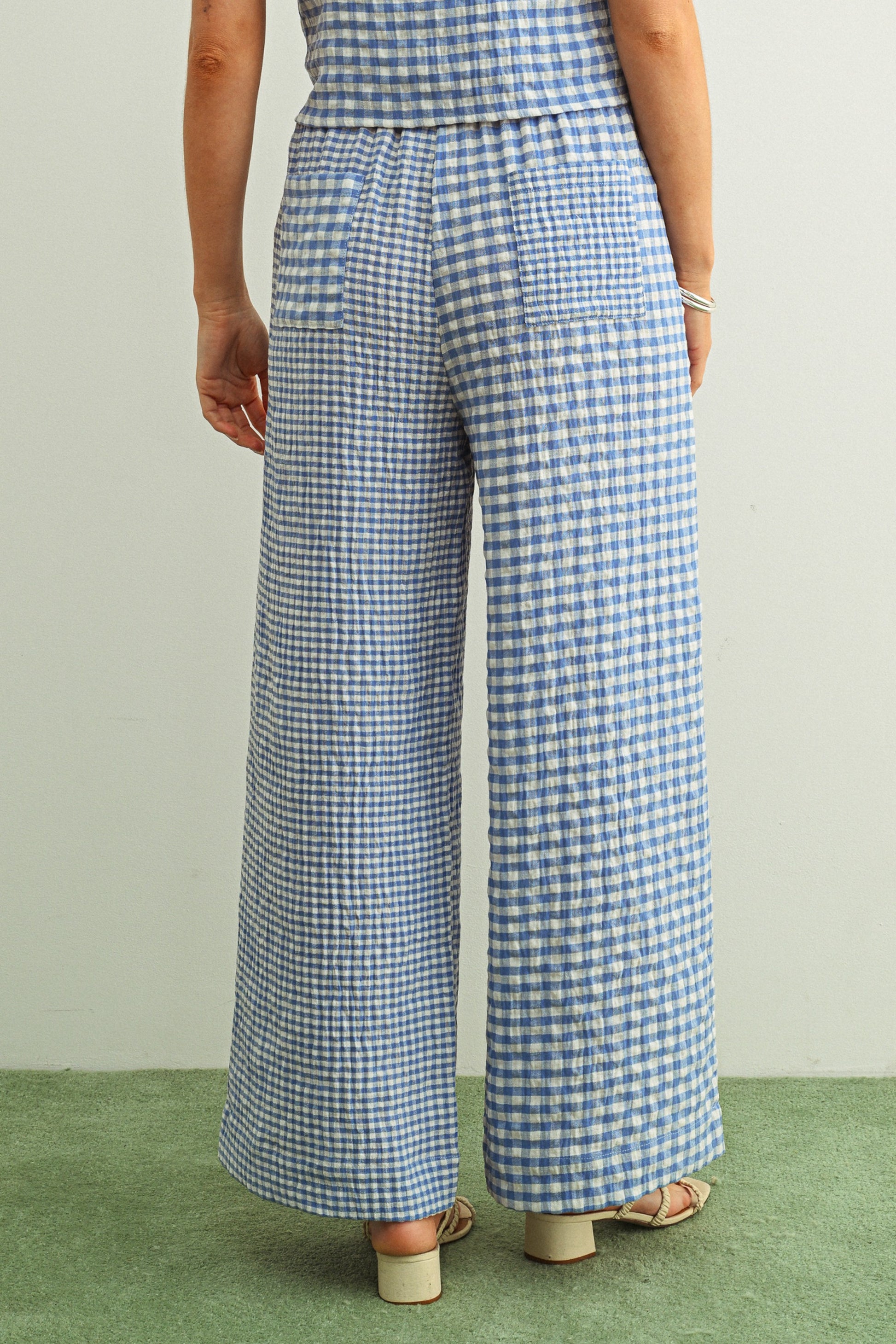 Adult SP26 Mixed Gingham Straight Pants - Blue - AT NOON STORE