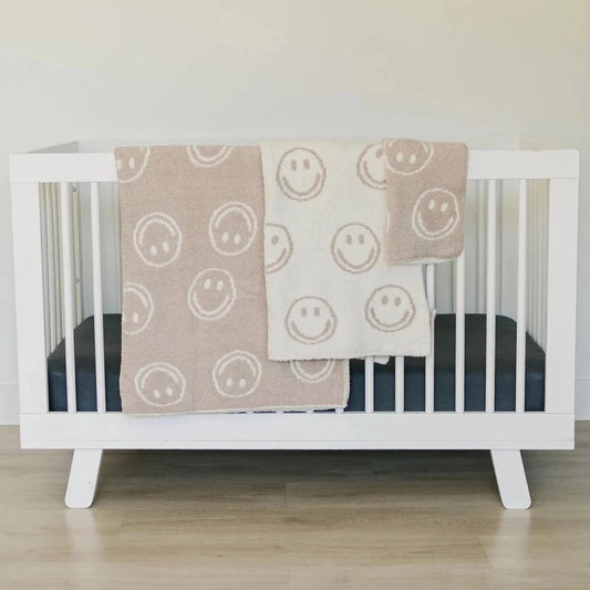 Smiley Taupe Plush Blanket - AT NOON STORE