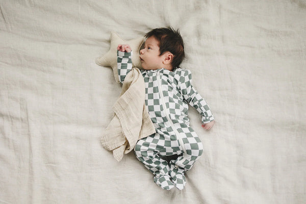 Baby Checkered Zipper Pajama (Newborn -24m) - 2 Colors