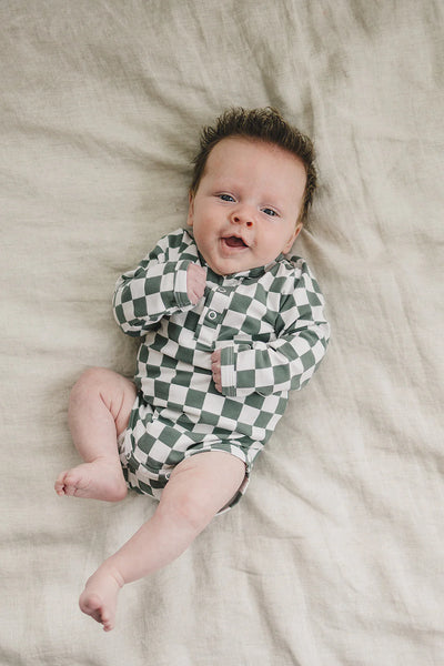 Baby Checkered Snap Long Sleeve Bodysuit (0-18m) - 2 Colors