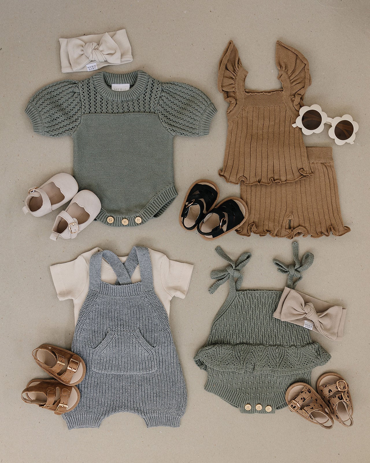 Sage Ruffle Knit Bubble Romper (3-18m) - AT NOON STORE