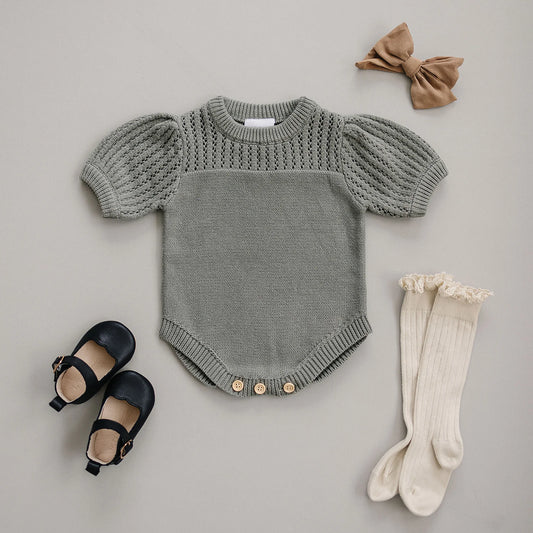 Sage Knit Shirt Romper (3-18m) - AT NOON STORE