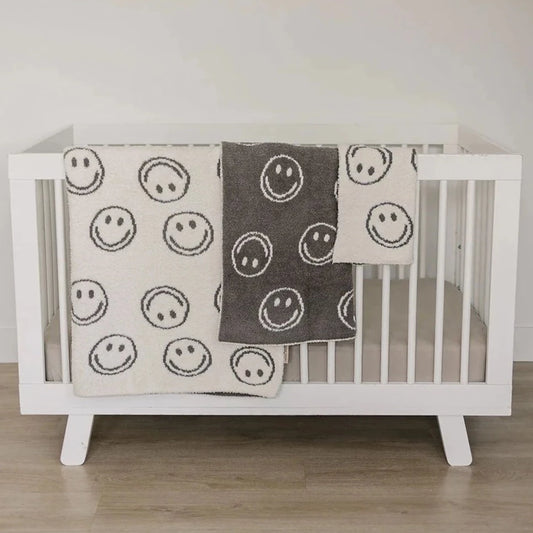 Charcoal Smiley Taupe Plush Blanket - AT NOON STORE