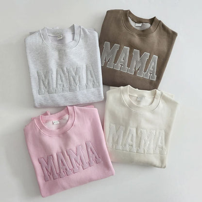 Oversized Mama Waffle Embroidery Sweatshirt - 4 Colors - AT NOON STORE