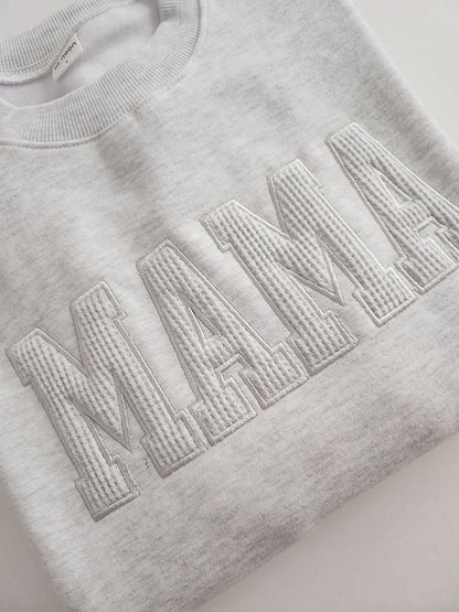 Oversized Mama Waffle Embroidery Sweatshirt - 4 Colors - AT NOON STORE