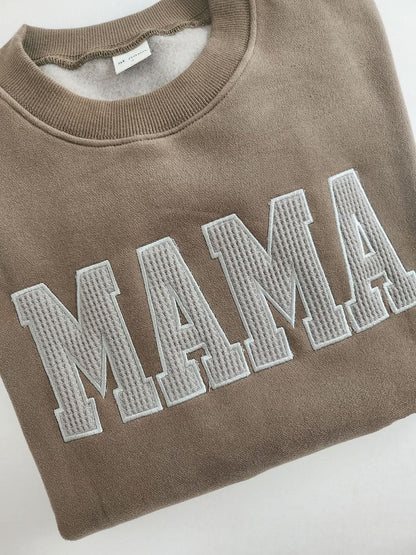 Oversized Mama Waffle Embroidery Sweatshirt - 4 Colors - AT NOON STORE