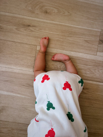 Baby Holiday Mickey Balloon Print Brushed Cotton Bubble Romper (3-24m) - Cream - AT NOON STORE