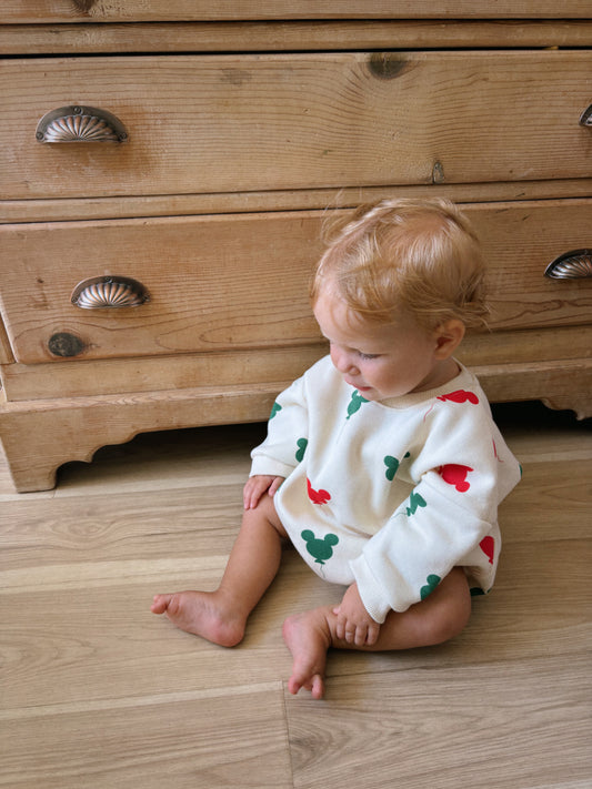 Baby Holiday Mickey Balloon Print Brushed Cotton Bubble Romper (3-24m) - Cream - AT NOON STORE