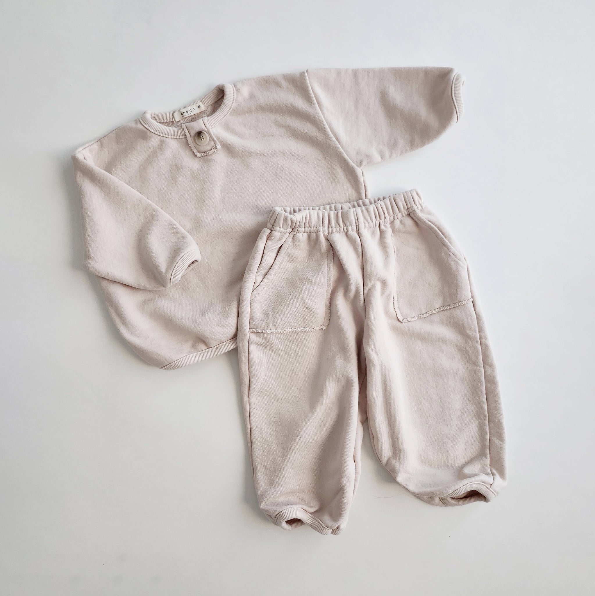 Toddler Anggo Button Detail Sweatshirt and Pants Set (1-6y) - Light Grey