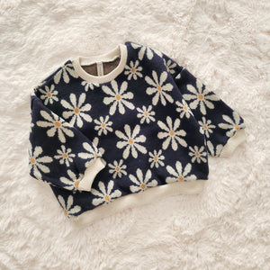 Toddler Blue Daisy Jacquard Sweater Top (1-6y) - Blue