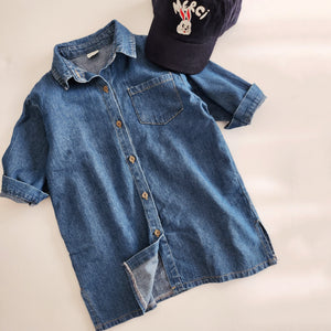 Toddler Button Denim Dress (2-6y) - Blue