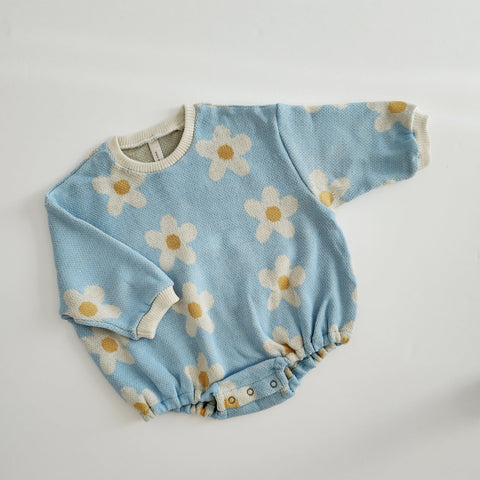 Baby Daisy Jacquard Sweater Romper (3-24m) - Blue