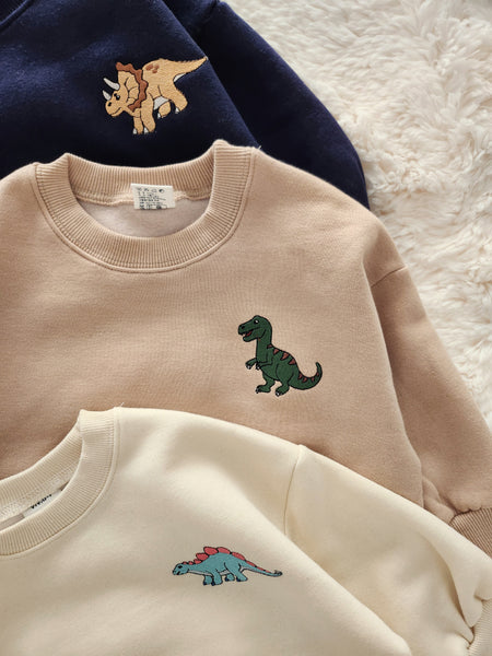 Toddler Dinosaur Embroidery Brushed Cotton Sweatshirt (1-6y) - 3 Colors
