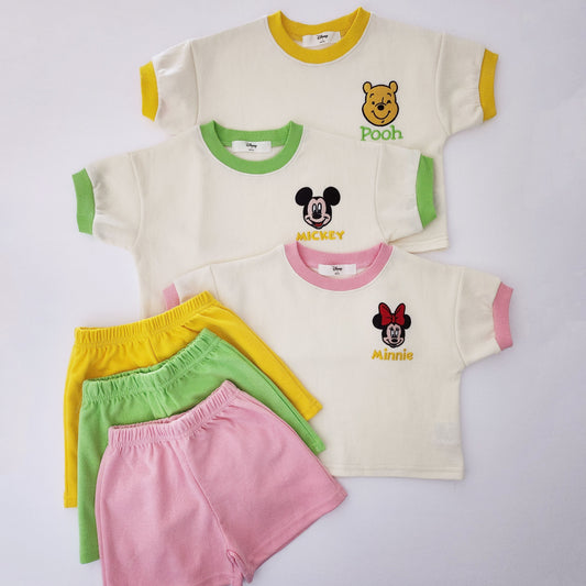 Toddler Disney Friends Embroidery Short Sleeve Top and Shorts Set (18m-6y) - 3 Colors - AT NOON STORE