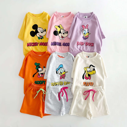 Toddler Disney Friends Print Short Sleeve Top and Shorts Set (18m-6y) - 6 Colors - AT NOON STORE