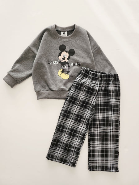 Toddler Disney Sweatshirt and Plaid Pull-on Pants Set (2-7y) - 3 Colors