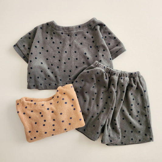 Toddler Dot Print Terry Cotton Crop Top and Shorts Set (1-5y) - 2 Colors - AT NOON STORE