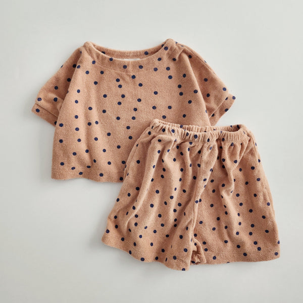 Toddler Dot Print Terry Cotton Crop Top and Shorts Set (1-5y) - 2 Colors
