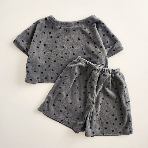 Toddler Dot Print Terry Cotton Crop Top and Shorts Set (1-5y) - 2 Colors