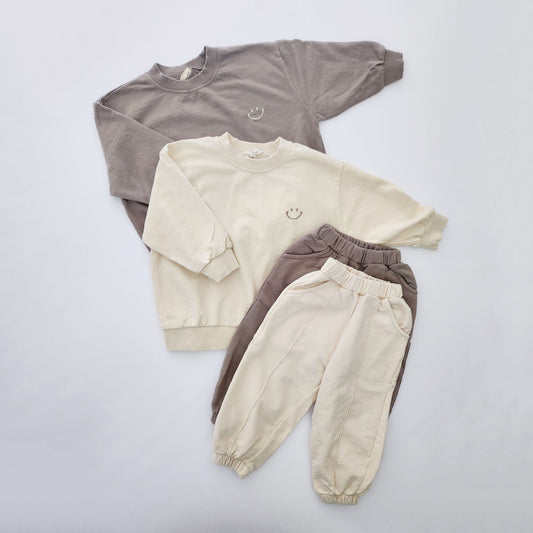 Toddler Happy Face Embroidery Sweatshirt and Jogger Pants Set (1-6y) - 2 Colors - AT NOON STORE