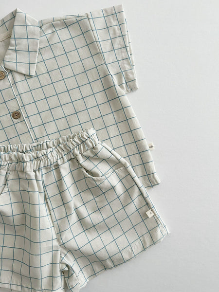Toddler Lala Short Sleeve Shirt and Shorts Set (1-5y) - Blue  Check