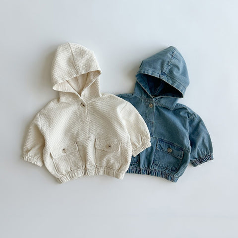 Toddler Long Sleeve Double Pocket Hooded Pullover (2-6y) - Cream