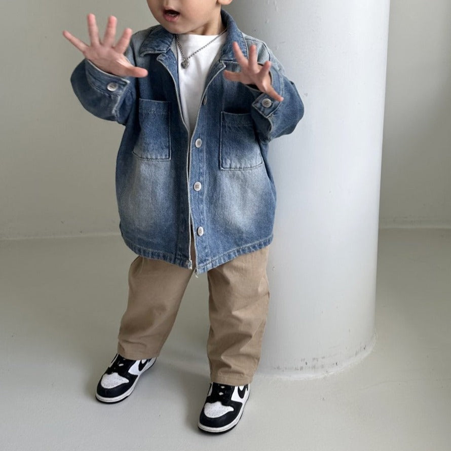 Toddler Long Sleeve Washed Denim Jacket (1-6y) - Blue - AT NOON STORE