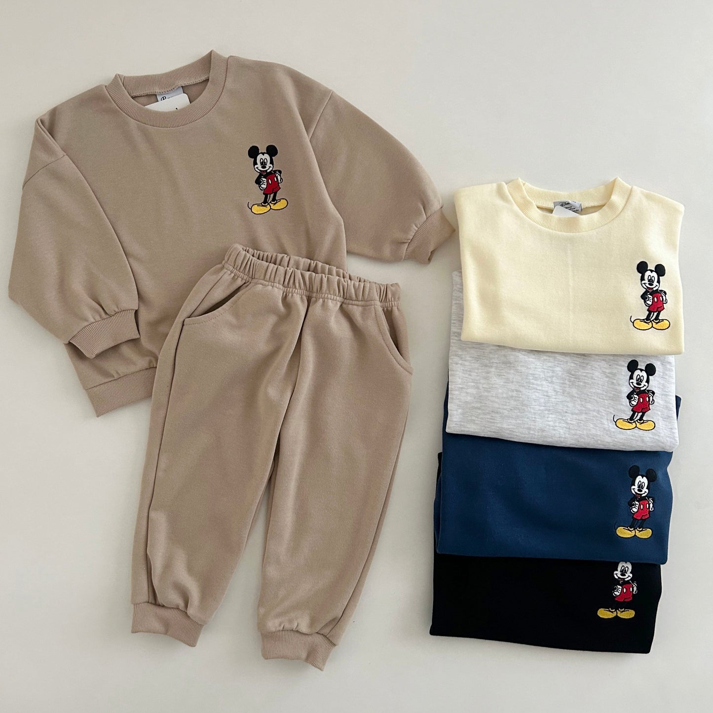 Toddler Mickey Mouse Embroidered Sweatshirt and Jogger Pants Set (15m-8y) - 6 Colors