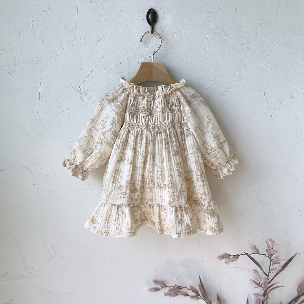 Toddler Milk Smocked Bodice Dress (3m-5y) -Botanic Beige