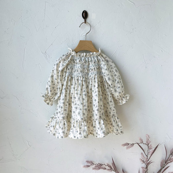 Toddler Milk Smocked Bodice Dress (3m-5y) - Grey Floral