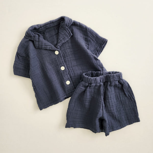Toddler Muslin Cotton Button Shirt and Shorts Set (6m-5y) - 2 Colors