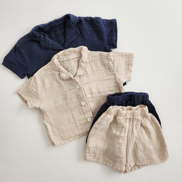 Toddler Muslin Cotton Button Shirt and Shorts Set (6m-5y) - 2 Colors
