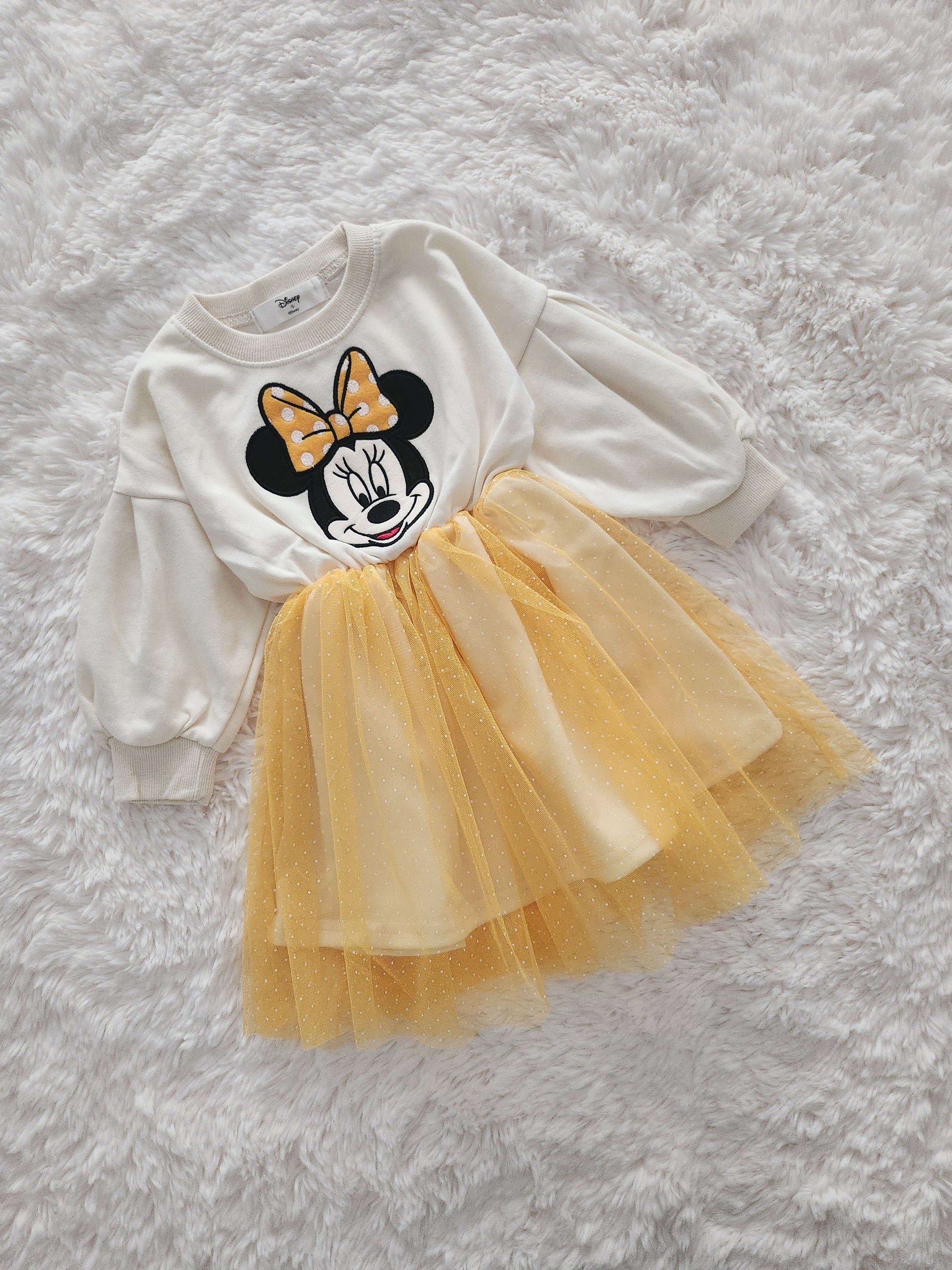 Toddler Puff Sleeve Soft Cotton Minnie Tulle Dress (15m-7y) - 2 Colors - AT NOON STORE