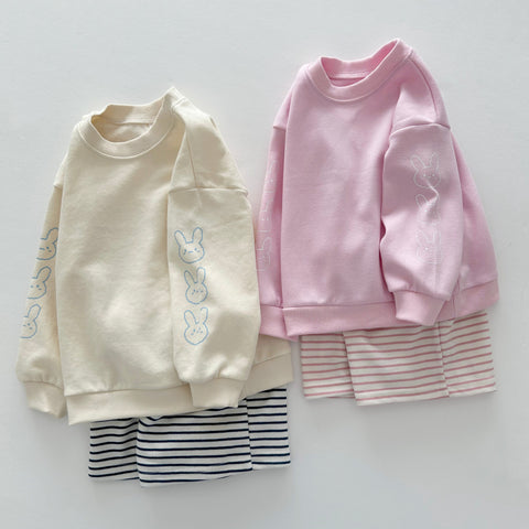 Toddler Bunny Print Sweatshirt and Stripe Shorts Set (1-7y) - 2 Colors