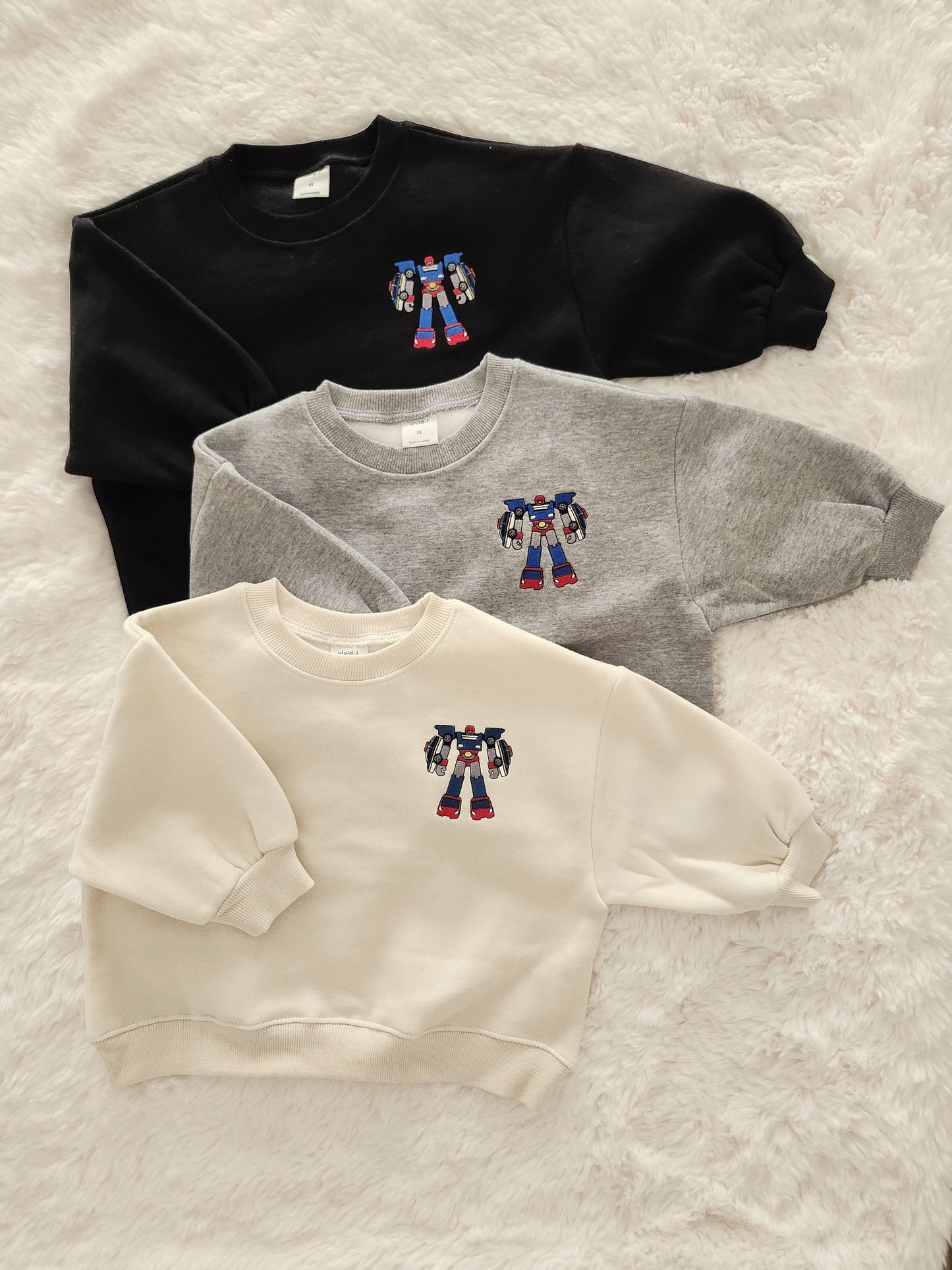 Toddler Robot Embroidery Brushed Cotton Sweatshirt (1-6y) - 3 Colors - AT NOON STORE