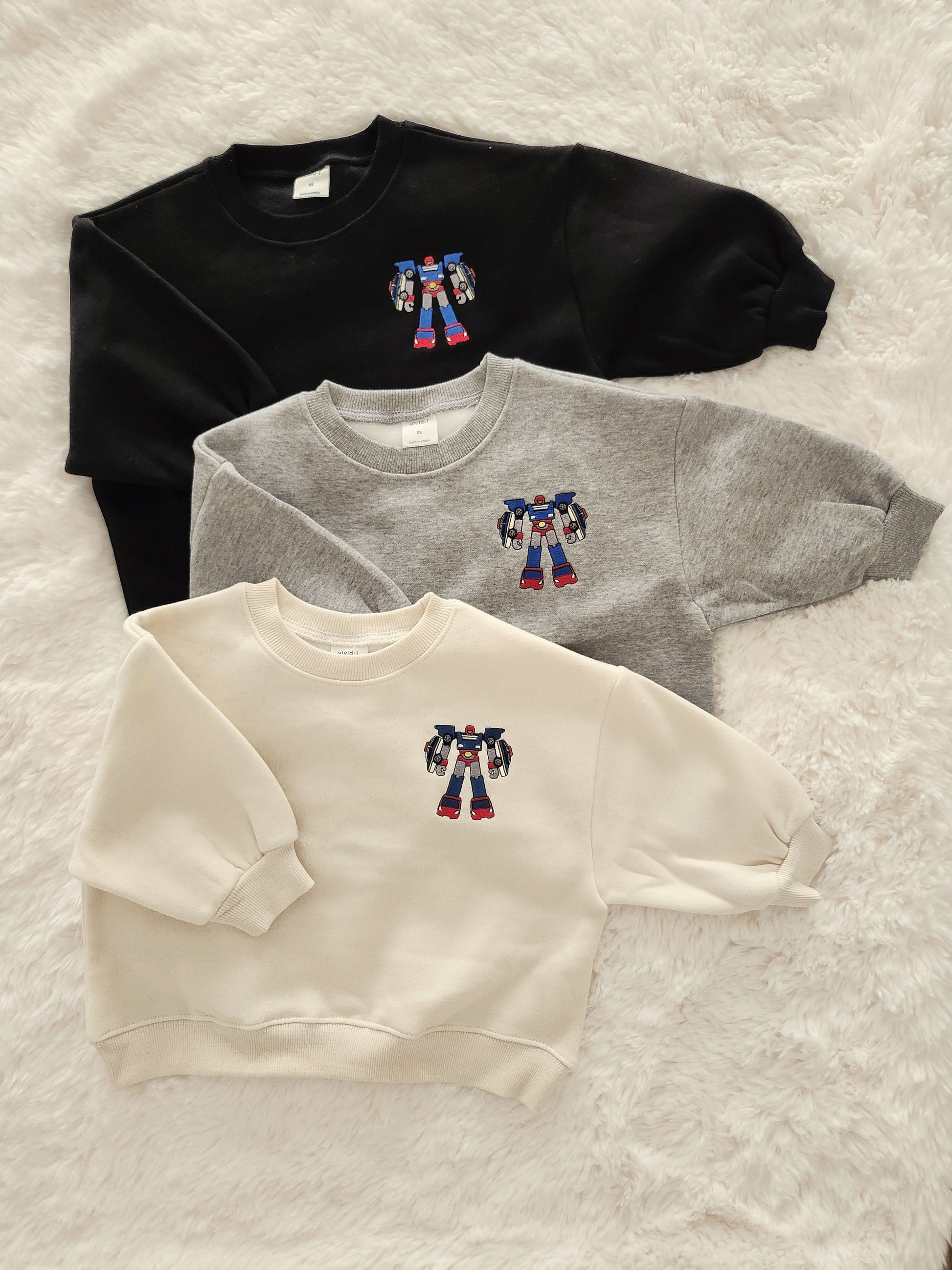 Toddler Robot Embroidery Brushed Cotton Sweatshirt (1-6y) - 3 Colors - AT NOON STORE